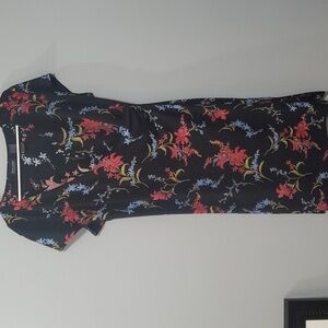 New York & Co size xl black colorful floral pretty dress sexy neckline